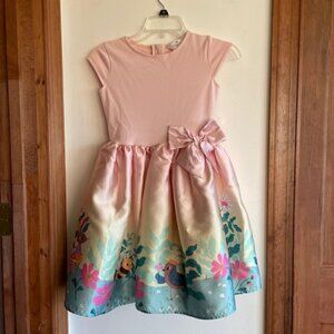H&M Flared Easter Pink Dress Bunny, Cat, Bird, Floral Print 8-10